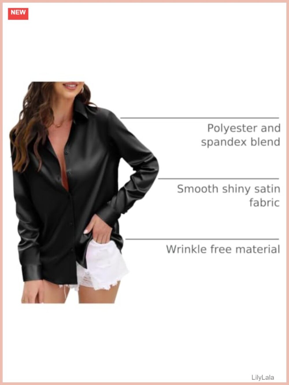 CUNLIN Womens Satin Silk Button Down Shirt Long Sleeve Blouse - Picture 3 of 6